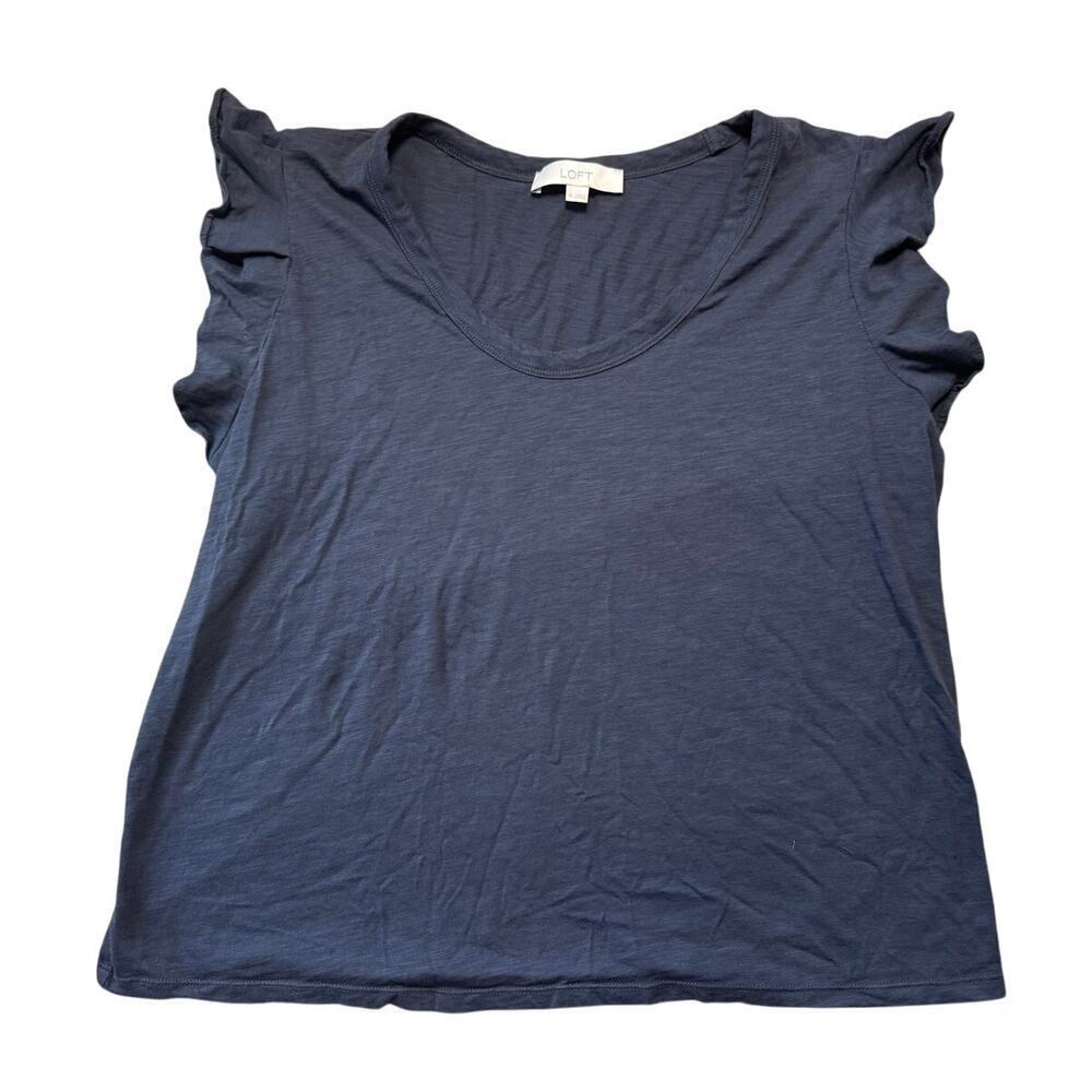 LOFT Dark Navy Blue flutter sleeve, Scoop neck blouse/shirt, size Women's XL